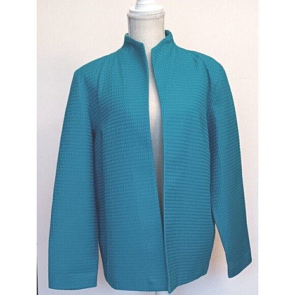 Vintage Dialogue Turquoise Cotton Blazer With Lining Size L - Picture 1 of 10